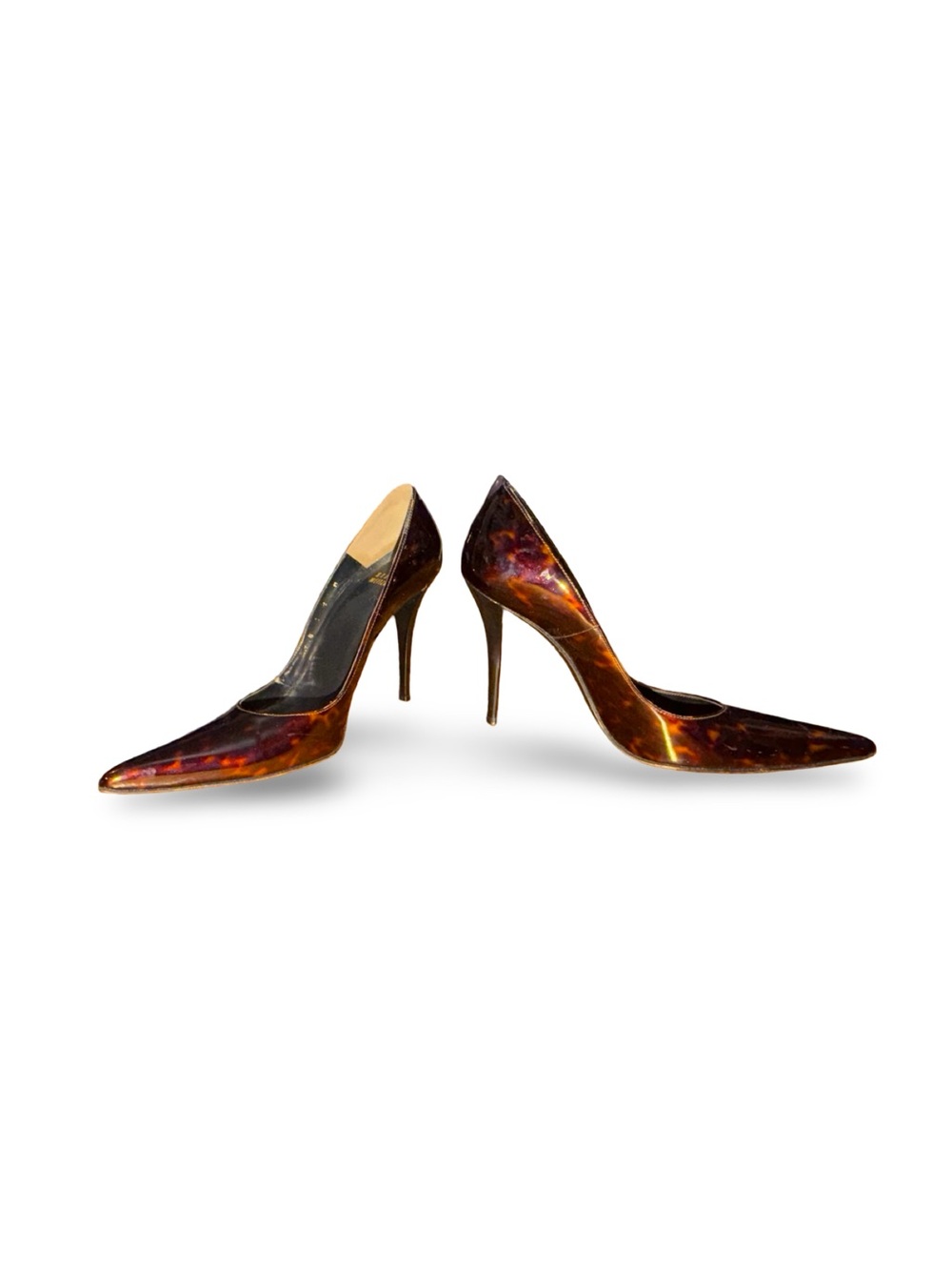 Stuart Weitzman Tortoise Patent Leather Pointed Toe Pumps, 9 - Picture 11 of 13